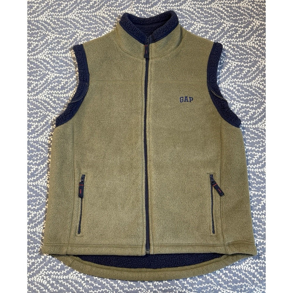 Gap Fleece Vest Boy's XL (12) Green Pockets Full Zip Mock Neck 2005